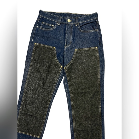 Women’s high rise double knee wide leg black and blue denim jeans - Picture 3 of 5